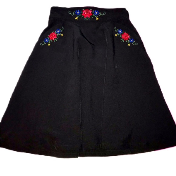 MIDNIGHT FLORAL PIN-UP WITCH EMBROIDERED MIDI SKIRT - Picture 1 of 7
